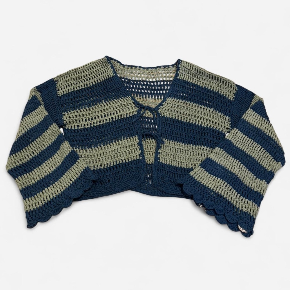 Handmade Striped Navy and Olive Women's Bolero